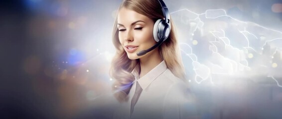 Engaging customer service professional assisting clients with a friendly demeanor in a modern call center