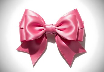 Fototapeta premium A vibrant, elegant pink satin ribbon bow, exquisitely crafted and perfectly symmetrical, sits against a plain white background.