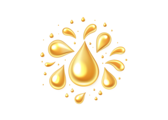 Golden Liquid Splashes and Droplets in a Circular Formation drops isolated on a transparent background