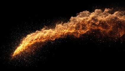 Long, fiery stream of orange sparks shooting out of a black background