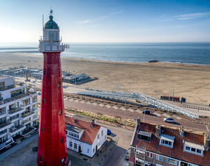 Red Lighthouse by the Seashore at Scheveningen, The Hague