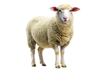 Fototapeta premium Fluffy sheep standing on white background isolated on a transparent background