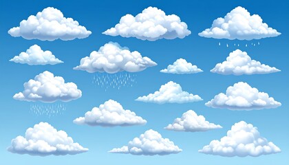Collection of cartoon clouds in a blue sky