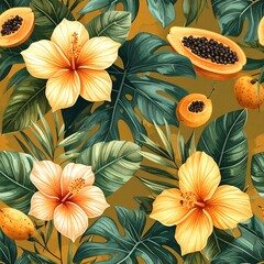 Tropical flower and fruit pattern