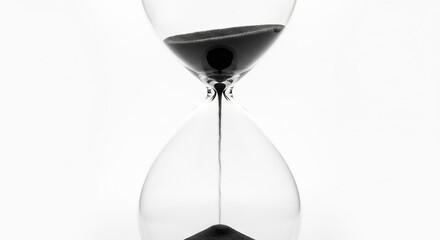 A black and white close-up of an hourglass, symbolizing time passing, deadlines, and the fleeting nature of moments, creating a stark visual representation of temporality and urgency .
