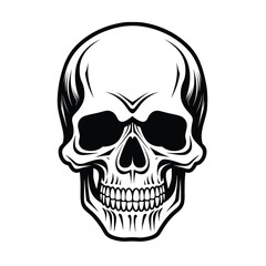 Fototapeta premium Detailed monochrome skull frontal view black and white artistic representation human head silhouette