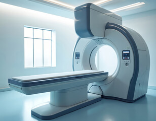Advanced medical linear accelerator machine for radiation oncology therapy. This hospital equipment aids cancer treatment, tumor management, and patient care with precision scanning technology.