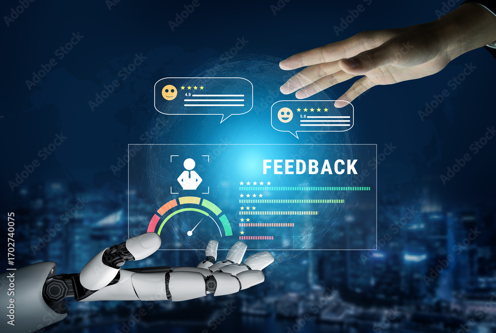 Aufkleber an ai system for analyzing customer feedback and measuring service quality. a dashboard using ai to 