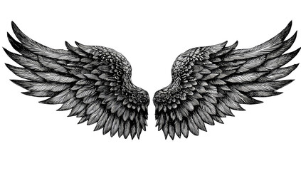 Obraz premium Pair of large, detailed angel wings, monochrome, spread wide