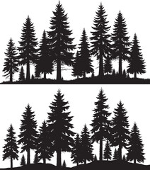 A dense silhouette of evergreen trees creates a natural forest landscape seamlessly