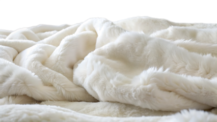 Fluffy white blanket texture isolated on a transparent background