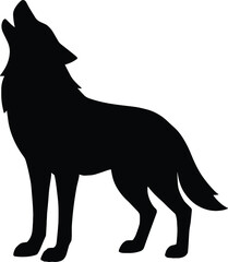Minimal vector silhouette, standing wolf howling head back, side view, solid black