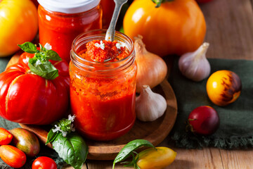 Hot tomato sauce, adjika, salsa, passata or marinara.