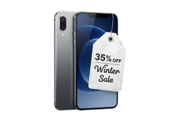 Smartphone isolated on transparent background is on winter sale for 35 off