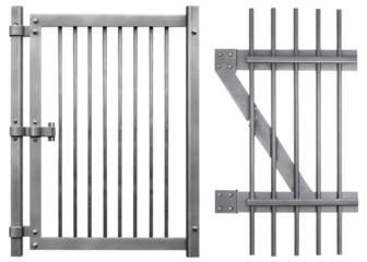 Metal Gate and Fence Section with Spikes and Latch iron wrought iron isolated on a transparent background