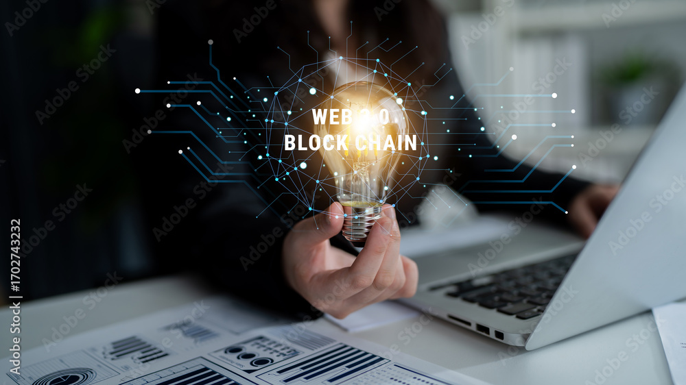 Poster web 3.0 and blockchain technology as the foundation for a decentralized web. a concept of a distribu