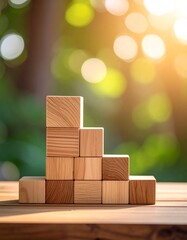 Wooden blocks in a staircase formation, natural light
