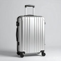Silver suitcase against plain background