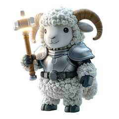 Cute sheep warrior with hammer