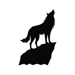 wolf howling at the moon on white background.