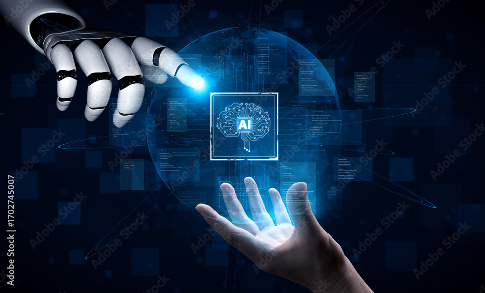 Aufkleber ai brain processes big data with generative ai, llms, and machine learning to support business decis