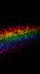 A vibrant rainbow of glittering particles against a dark, starry backdrop.