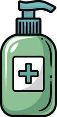 Hand sanitizer bottle illustration, hygiene liquid container, antibacterial disinfectant pump, healthcare prevention design, safety cleaning solution graphic