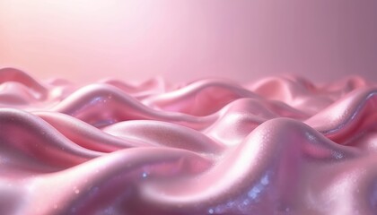 Obraz premium Illustration of softly draped pink fabric with glitter. Satin cloth background, smooth folds, shiny material. Gentle feminine backdrop with flowing, wavy curves. Great for luxury or cosmetic products.