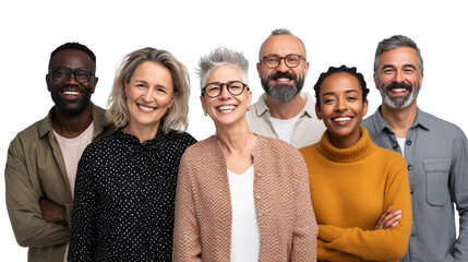 A diverse group of corporate employees engaged in a meeting, brainstorming creative solutions for company growth and workplace success, Transparent Background