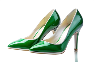 Green white patent leather stilettos isolated on a transparent background