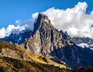 Mountain peak with clouds