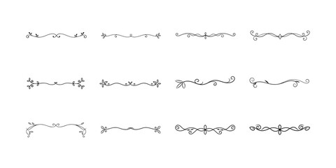 Borders Horizontal Ornaments Dividers Line Art Vector Set