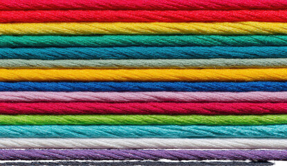 Close-up of colorful yarn in horizontal rows