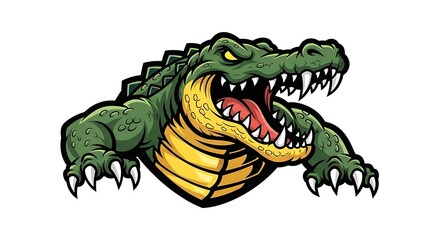 Obraz premium A ferocious crocodile head and claws, depicted in bold colors and dynamic pose.