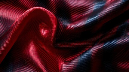 Naklejka premium Close-up of flowing black and red satin fabric, showcasing smooth texture and elegant draping