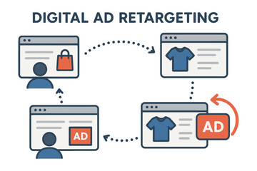 Fototapeta premium Digital ad retargeting concept showing user journey and targeted advertising