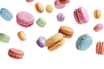 Obraz premium Colorful macarons in mid-air, various pastel shades