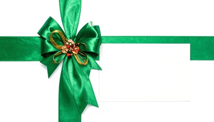 Green ribbon bow with blank card