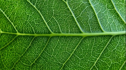 Closeup of a green leaf showing detailed veins and cell structure