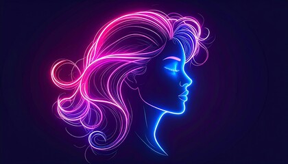 Neon profile of a woman with flowing hair