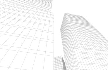 Fototapeta premium Abstract modern building. Architectural concept sketch. 