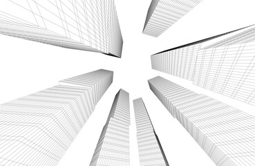 Obraz premium Abstract modern building. Architectural concept sketch. 