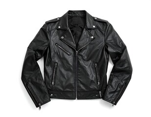 Black leather jacket, front view