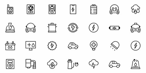 Fototapeta premium Modern line art icons showcase clean energy, electric vehicles, and eco-friendly technologies, ideal for sustainable lifestyle and renewable energy projects