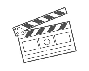 Fototapeta premium Simple vector illustration of an open clapperboard for film and television production on white background depicting movie making equipment