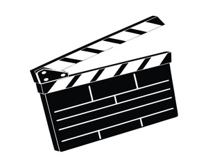 Open Movie Clapperboard Representing Film Production and the Entertainment Industry in Black and White Isolated