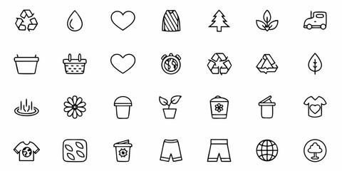 Diverse collection of eco-friendly icons symbolizing nature, recycling, and sustainability for modern green initiatives and environmental awareness campaigns