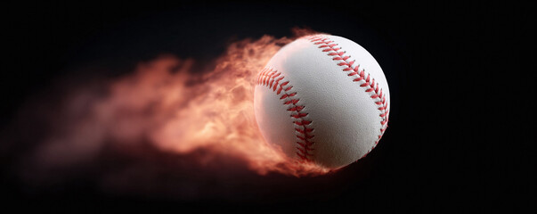 Fiery baseball soars across the dark. Perfect for sports themes, success metaphors, passion, or dramatic energy. Exciting for ads, presentations, and more