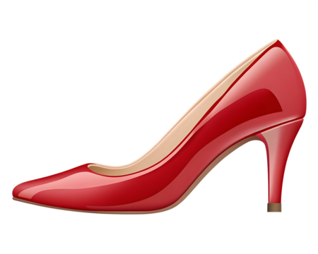 Red Patent Leather High Heel Shoe with Pointed Toe Isolated stiletto footwear isolated on a transparent background - Powered by Adobe