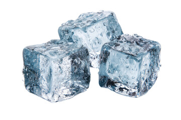 Obraz premium Close-up of three ice cubes, slightly overlapping. Clear, frosty, and slightly wet surfaces. Distinct cube shapes
